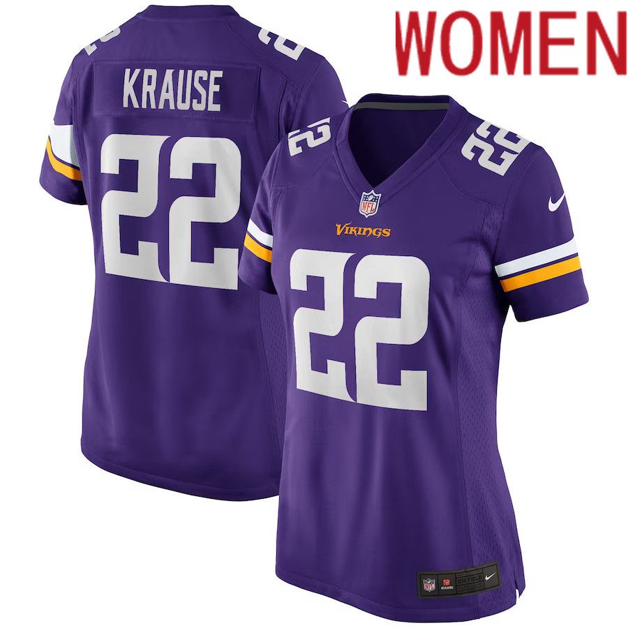 Women Minnesota Vikings #22 Paul Krause Nike Purple Game Retired Player NFL Jersey->women nfl jersey->Women Jersey